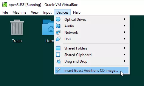 Inserting the VirtualBox Guest Additions CD image