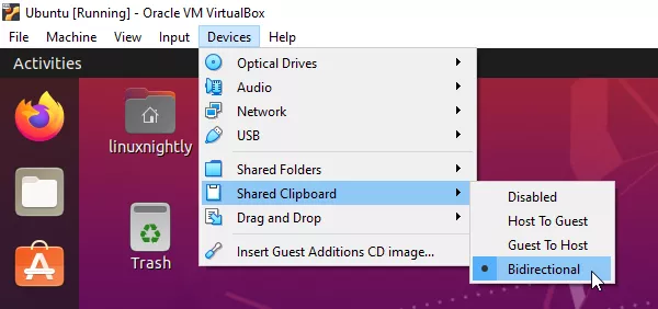 Enabling the shared clipboard in VirtualBox