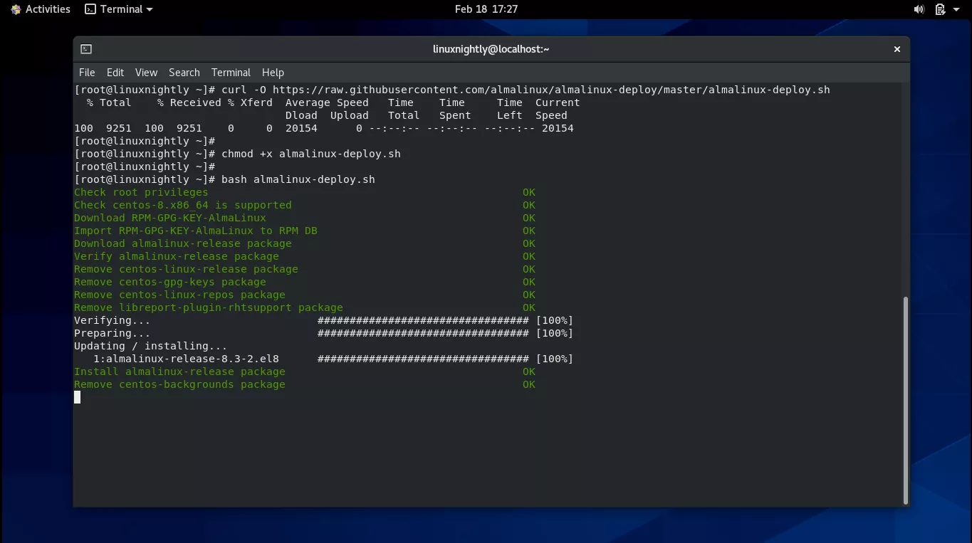 Running AlmaLinux migration script