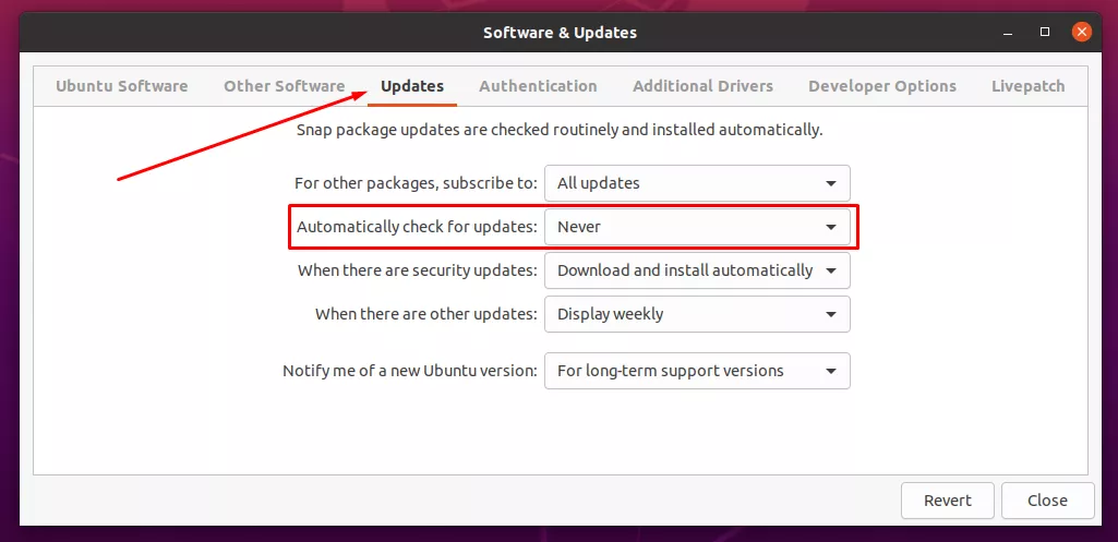 Disabling automatic updates in software updates utility