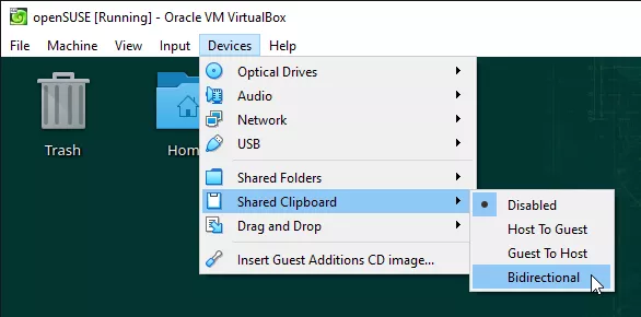 Enabling the shared clipboard in VirtualBox