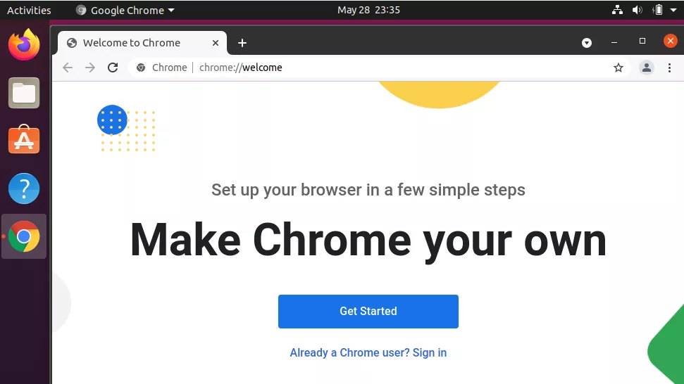 The Google Chrome welcome screen on Ubuntu