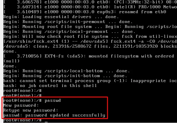 Changing the root password with passwd command