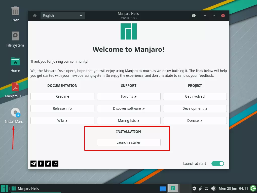 Launching Manjaro installer