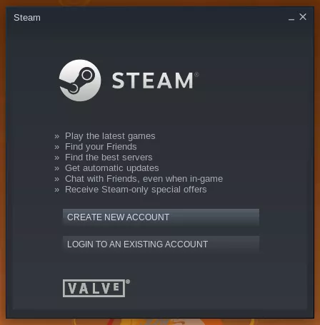 Steam login menu