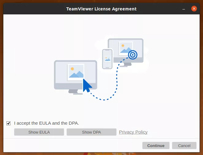 Accepting TeamViewer license agreement