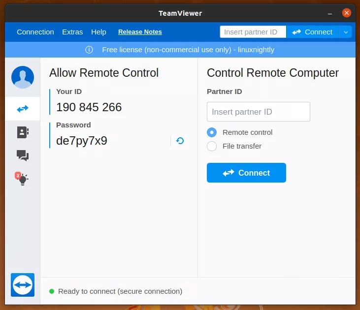 TeamViewer desktop sharing and file transfer menu