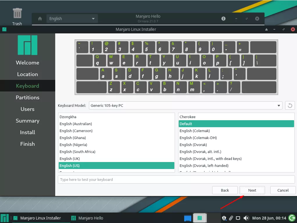 Selecting keyboard layout