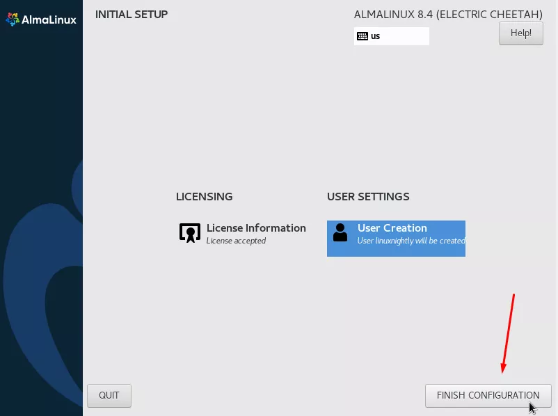 Finishing the installation configuration for AlmaLinux