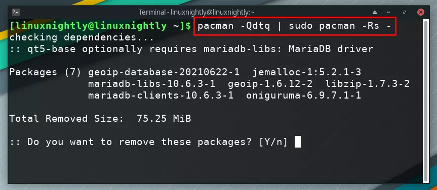 Removing unused package dependencies in pacman