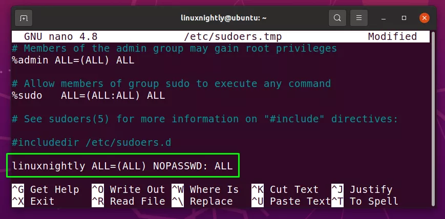 Allowing a single user to bypass sudo prompt by editing sudoers file