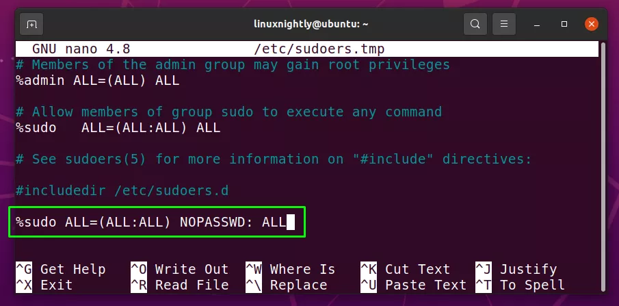Allowing all users to bypass sudo prompt by editing sudoers file