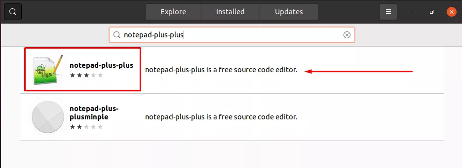 Locating Notepad++ in the Ubuntu Software application