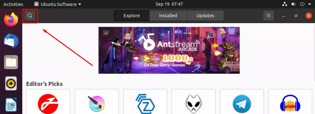 Locating the search bar on the Ubuntu Software application