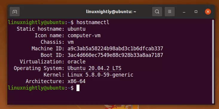 Terminal output of the hostnamectl command