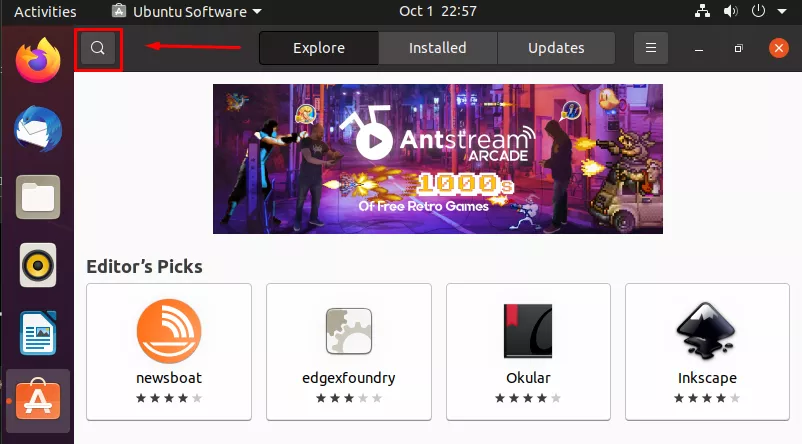Locating the search bar on the Ubuntu Software application