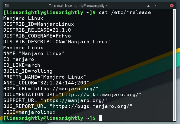 Terminal output displaying the contents of all release files