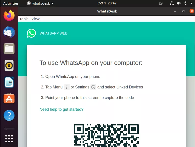 Opening WhatsDesk and authenticating with QR code