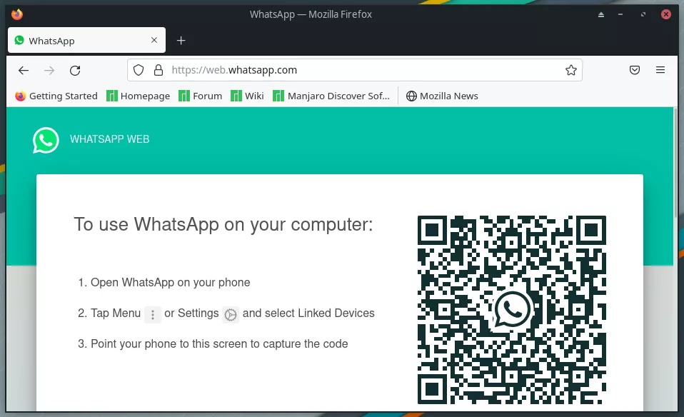 Opening WhatsApp web client on Manjaro