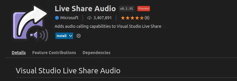 Installing Live Share Extension from Visual Studio