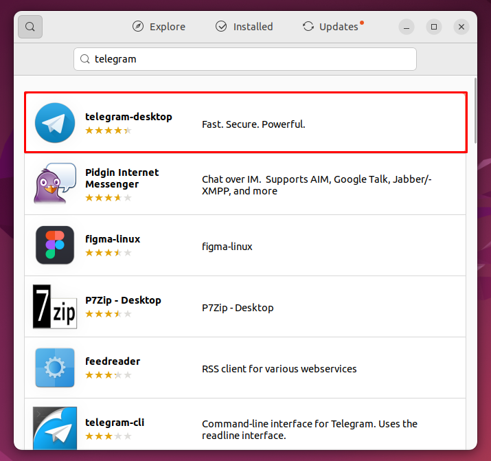 Installing Telegram via Ubuntu Software