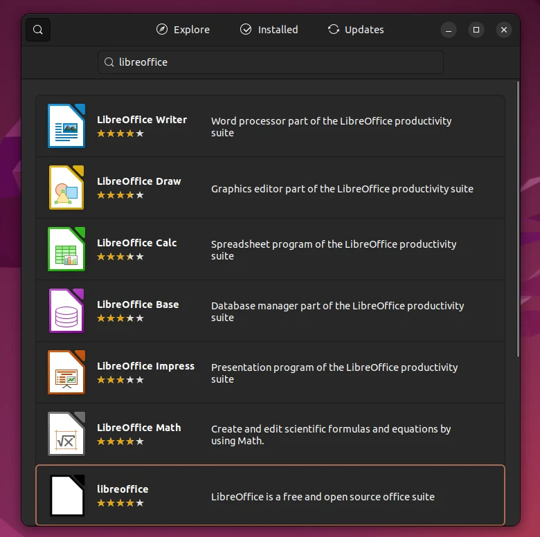 Installing LibreOffice using the Ubuntu Software Center
