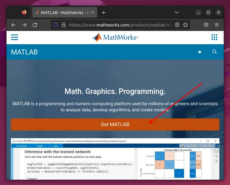 Clicking on Get MATLAB