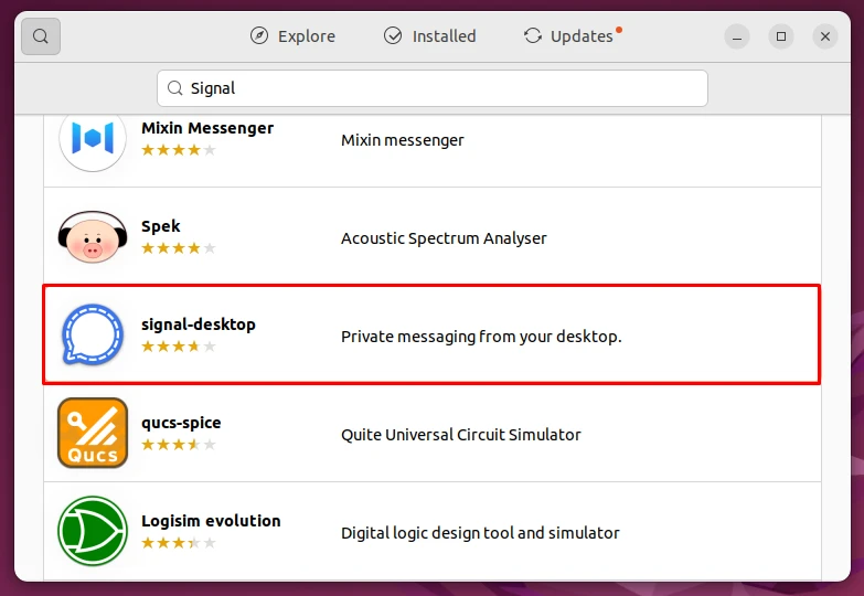 Installing Signal via Ubuntu Software application
