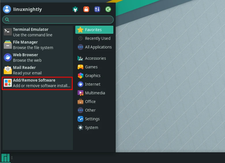 Opening Add and Remove software from Menu on Manjaro