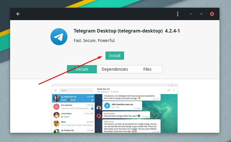 Installing Telegram from Manjaro software center