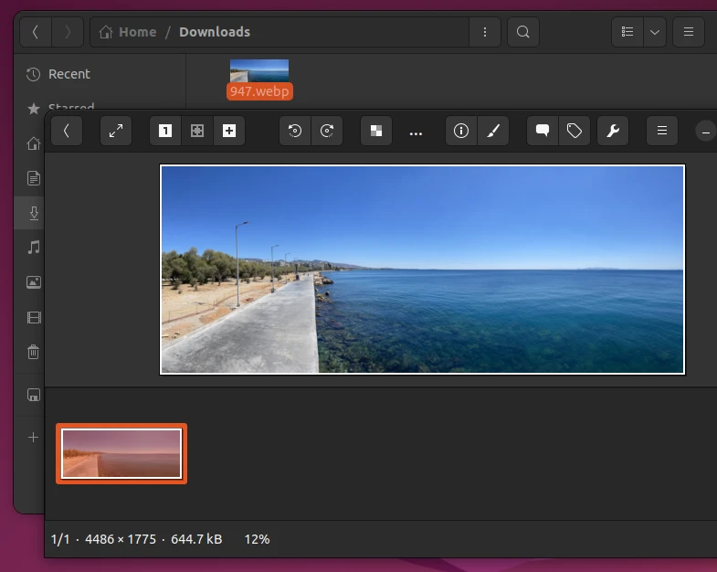 Showing how to open WebP image using gThumb software