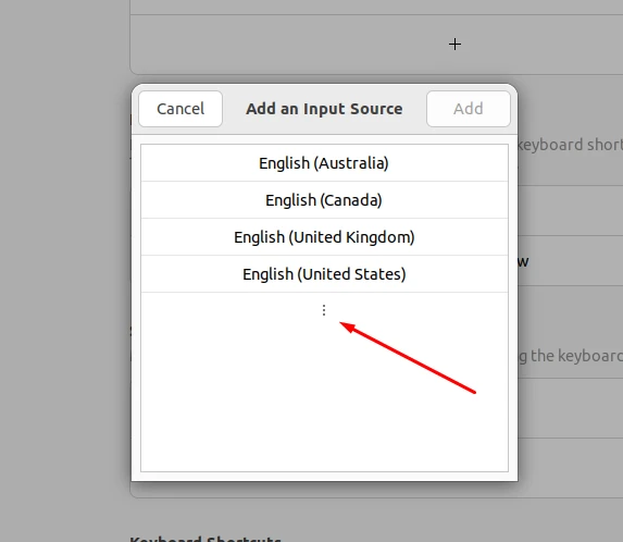 Expanding the choices inside the Add an Input Source menu