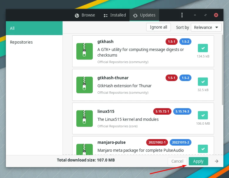 Windows showing all the Manjaro packages that need to be installed