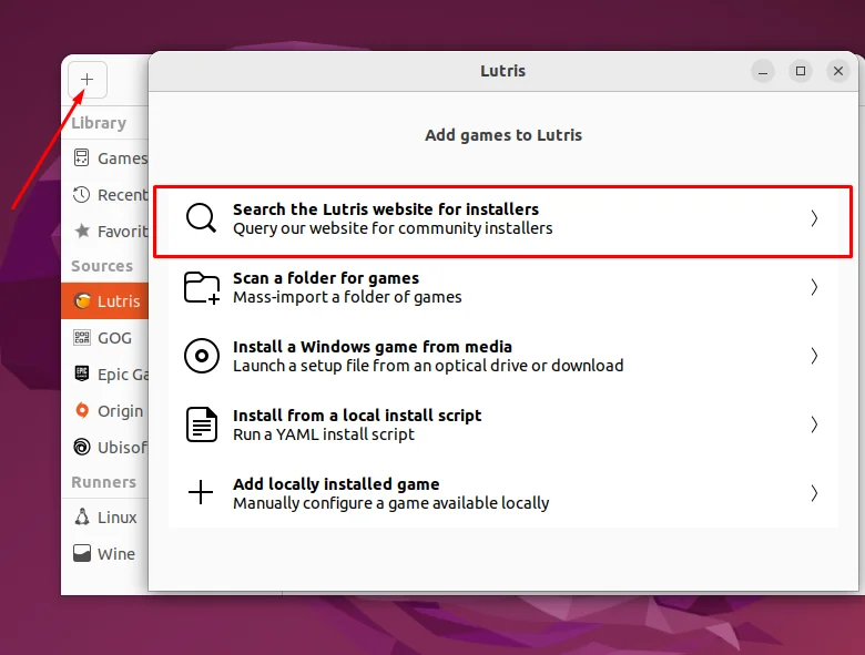 Searching for a game to install on Lutris