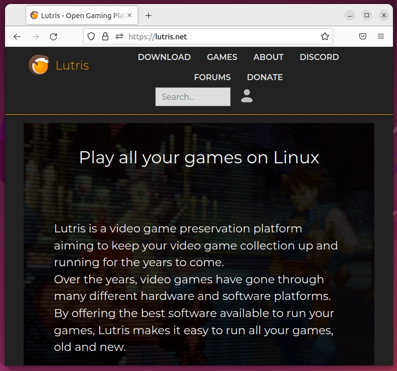 Navigating to the Lutris website