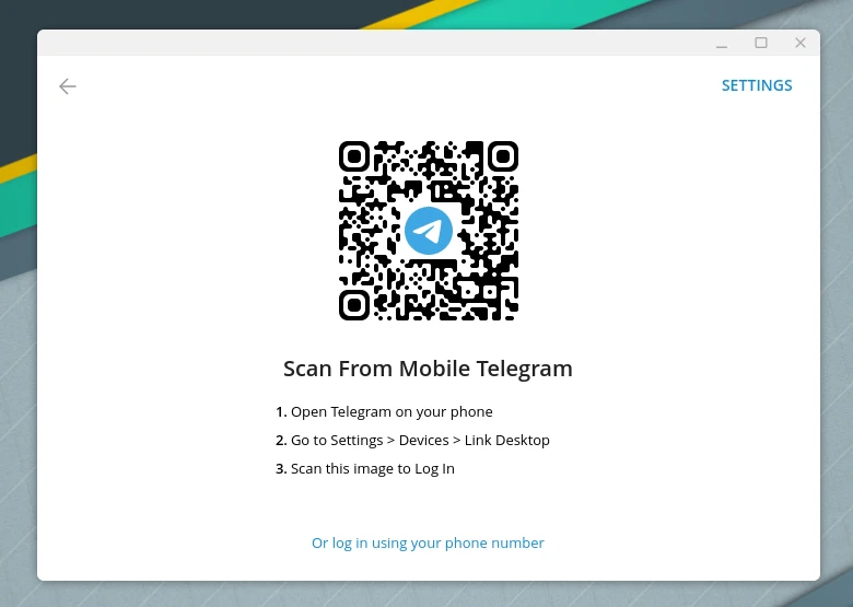 Log into Telegram account via QR or phone number