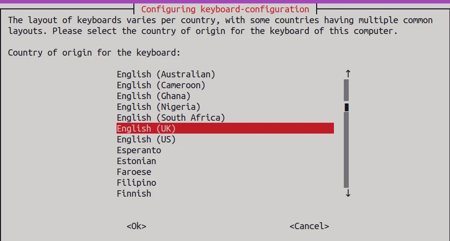 Choosing keyboard layout language in terminal