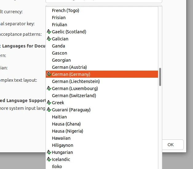 Spell check options menu in LibreOffice