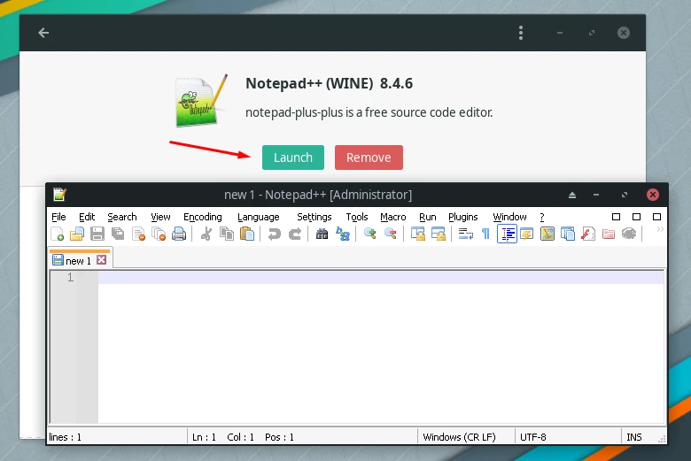 Launching Notepad++ through Package Manager on Manjaro