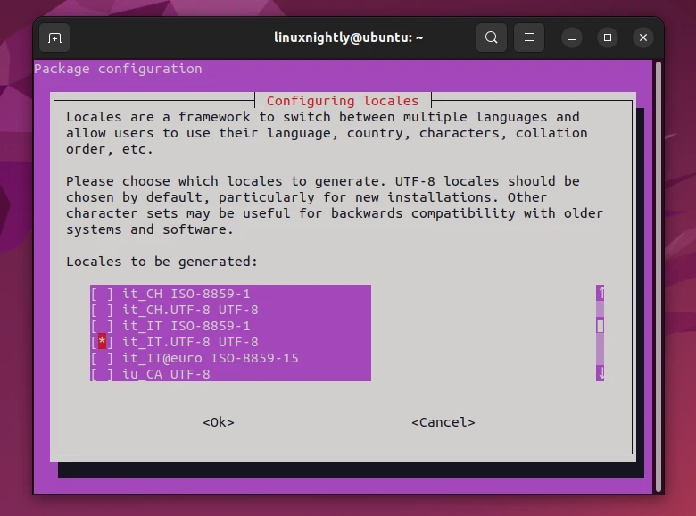Selecting the locale to be generated in Ubuntu via interactive mode