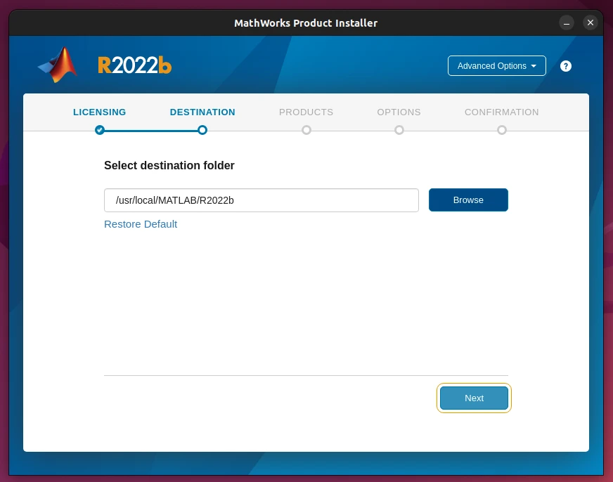 Selecting install path for Matlab