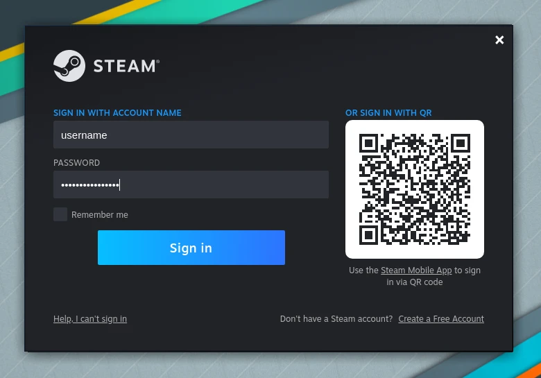Logging in with Steam account
