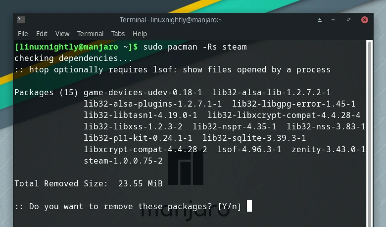 Uninstalling Steam via command on Manjaro