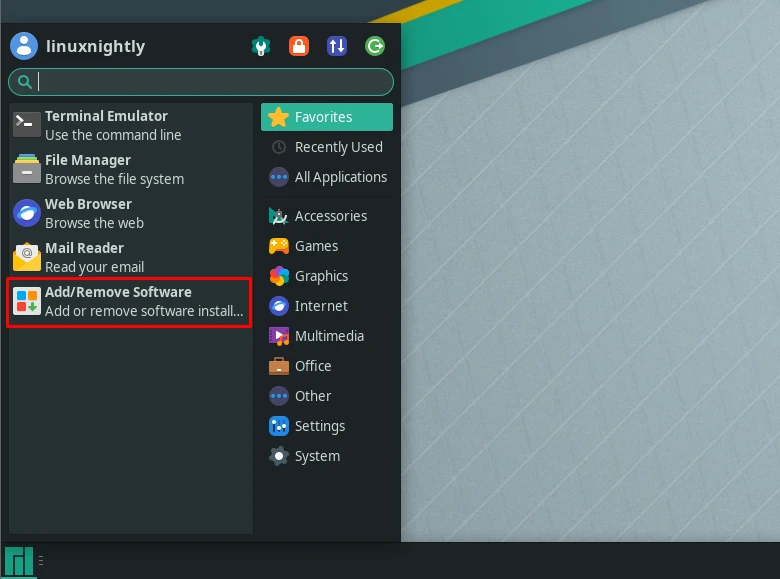 Opening the Add/Remove software from Application menu on Manjaro