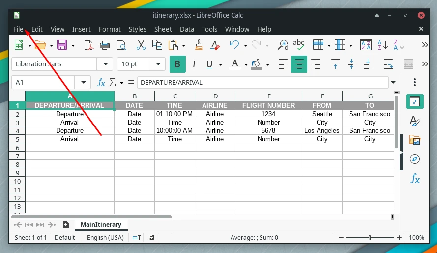 Accessing file menu through LibreOffice Calc