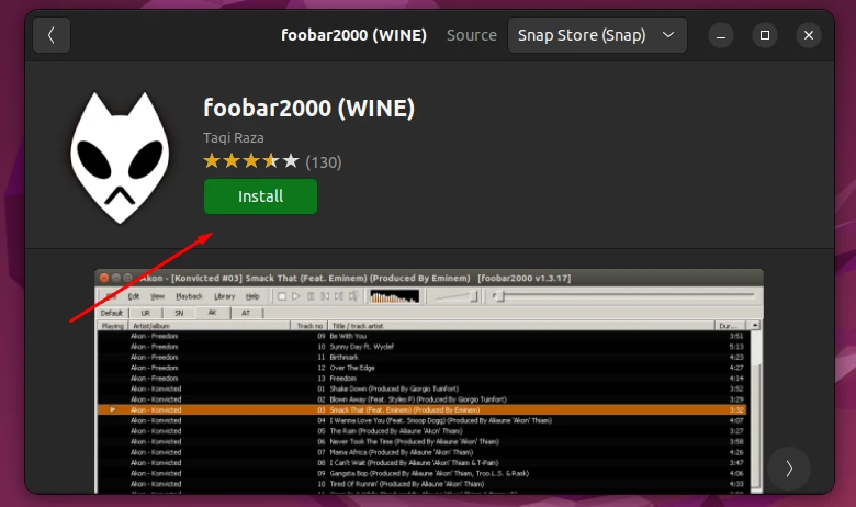 Installing Foobar2000 from Ubuntu Software Center