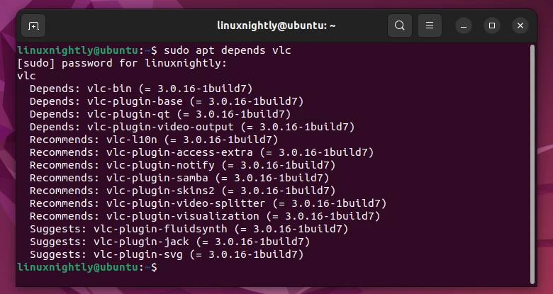 Listing the dependencies of a package on Ubuntu