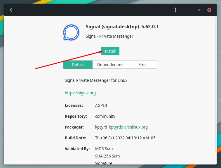 Installing Signal via GUI method