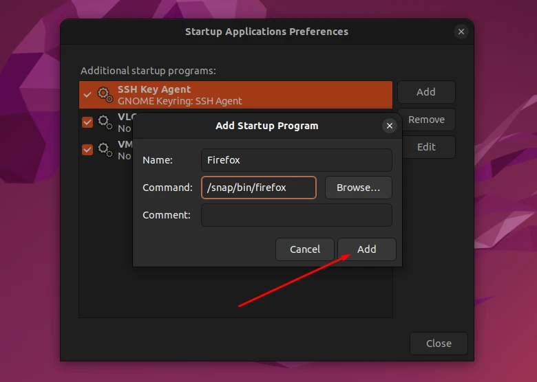 Adding the path of a startup app on Ubuntu