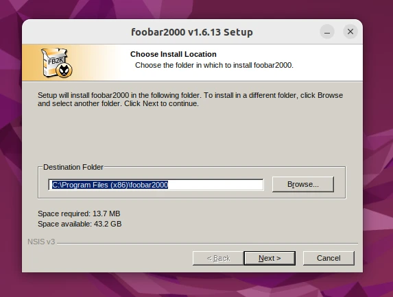 Foobar2000 installation prompt